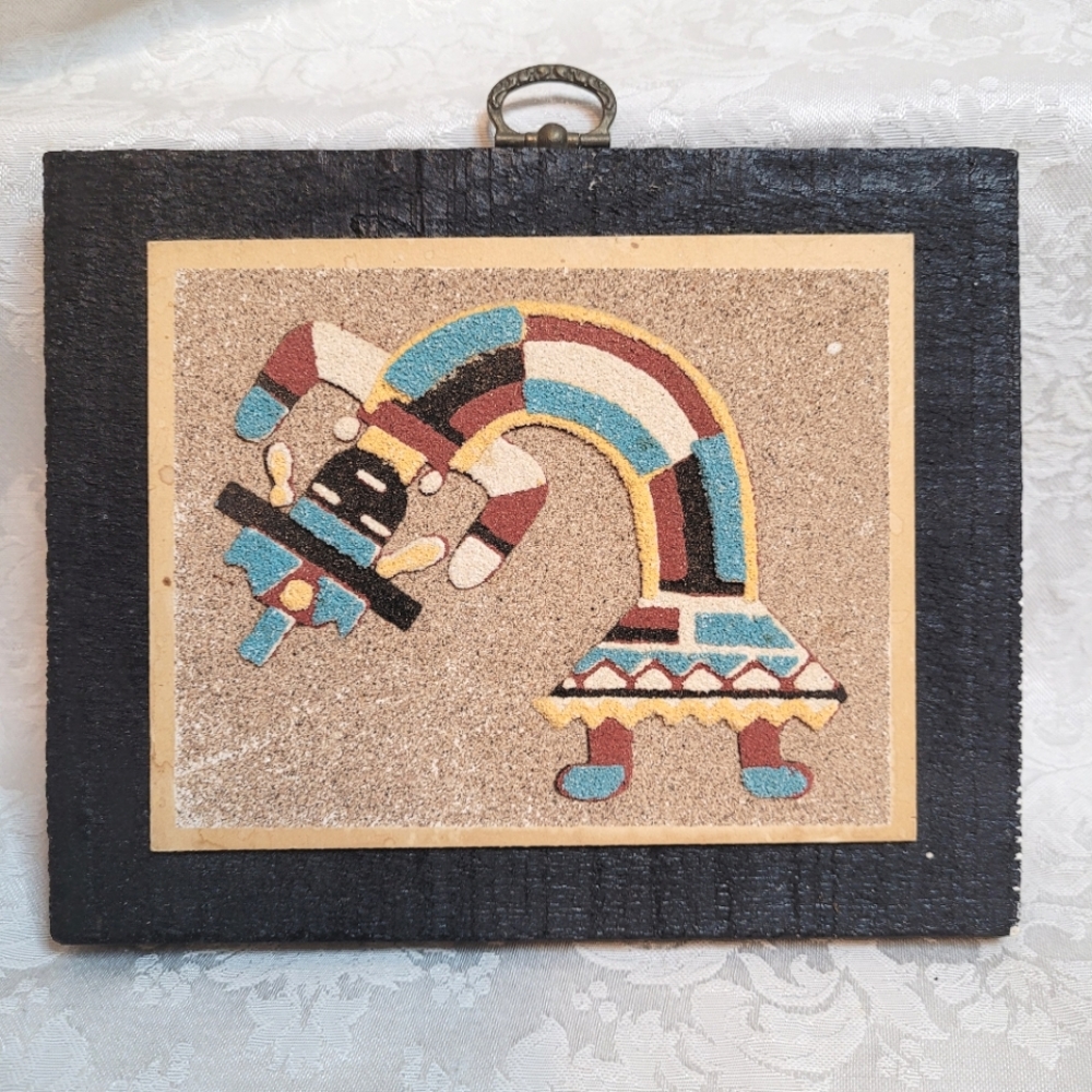 Vintage Southwest desert pueblo tribe sand art